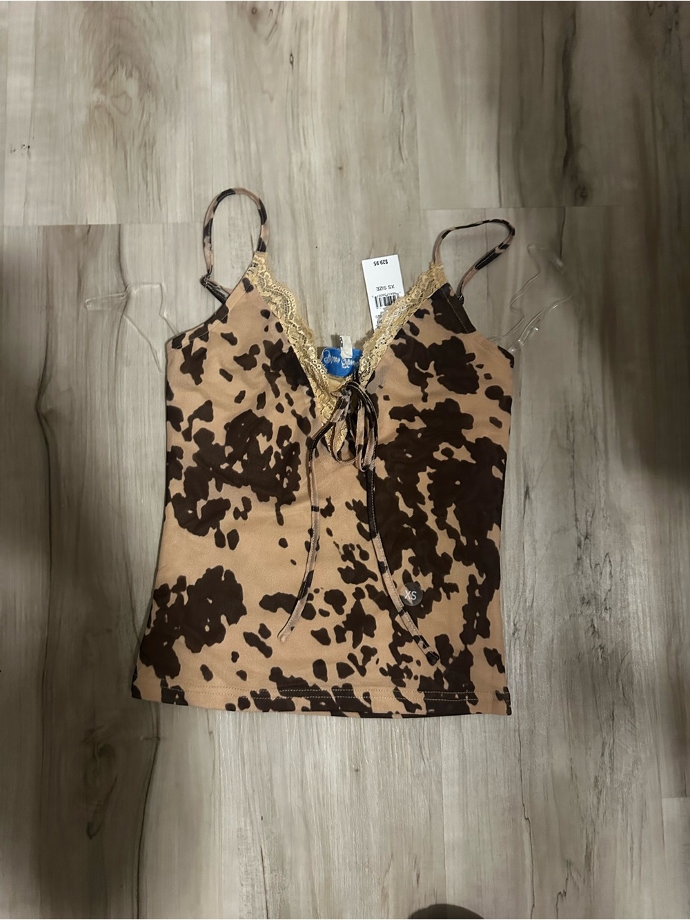 PacSun Brown Cow-Print Lace Trim Cami